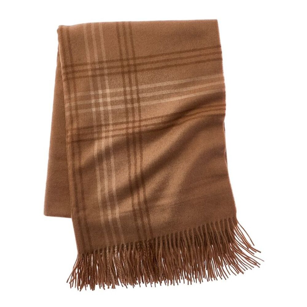 Amicale Cashmere 100% Camel Hair Grid Border Throw